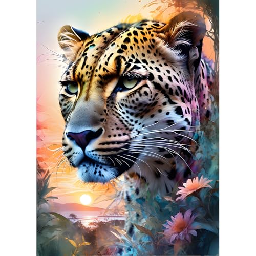 DPHERO DIY Leopard Diamant Painting Bilder für Erwachsene Anfänger,5D Sonnenuntergang Diamond Painting Set,DIY Runde Steine Blumen Diamant Kunst Kits,Haus Diamant Painting für Zuhause Dekor 30x40 cm von DPHERO