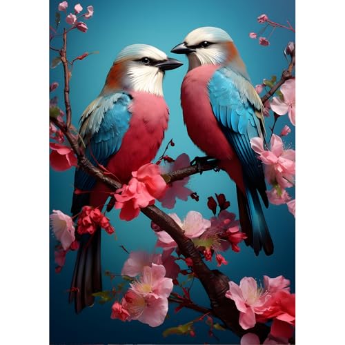 DPHERO DIY Liebesvögel Diamant Painting Bilder für Erwachsene Anfänger,5D Blumen Diamond Painting Set,DIY Runde Steine Vogel Diamant Kunst Kits,Haus Diamant Painting für Zuhause Dekor 30x40 cm von DPHERO