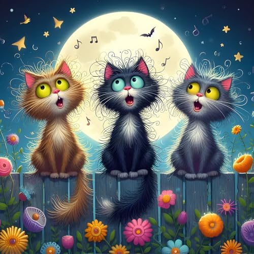 DPHERO DIY Lustige Katze Diamant Painting Bilder für Erwachsene Anfänger,5D Mond Diamond Painting Set,DIY Blumen Runde Steine Diamant Kunst Kits, Diamant Painting für Zuhause Dekor 30x30 cm von DPHERO