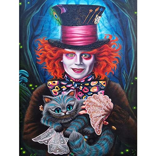 DPHERO DIY Mad Hatter Diamant Painting Bilder für Erwachsene Kinder,5D Grinsekatze Diamond Painting Set,DIY Strass Bilder Diamant Kunst Kits,Runde Steine Diamant Painting für Zuhause Dekor 30x40 cm von DPHERO