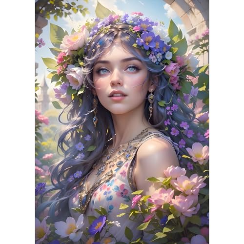 DPHERO DIY Mädchen Fee Diamant Painting Bilder für Erwachsene Anfänger,5D Blumen Diamond Painting Set,DIY Runde Steine Fantasie Diamant Kunst Kits, Diamant Painting für Zuhause Dekor 30x40 cm von DPHERO