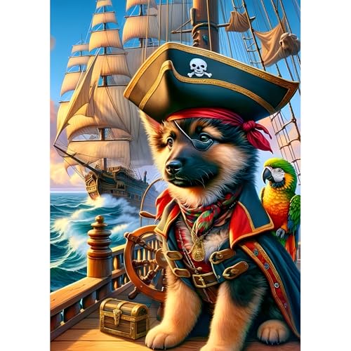 DPHERO DIY Pirat Diamant Painting Bilder für Erwachsene Anfänger,5D Hund Diamond Painting Set,DIY Runde Steine Segelboot Diamant Kunst Kits,Haus Diamant Painting für Zuhause Dekor 30x40 cm von DPHERO