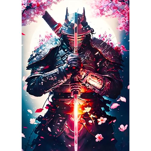 DPHERO DIY Samurai Diamant Painting Bilder für Erwachsene Anfänger,5D Ninja Diamond Painting Set,DIY Strass Bilder Blumen Diamant Kunst Kits,Runde Steine Diamant Painting für Zuhause Dekor 30x40 cm von DPHERO