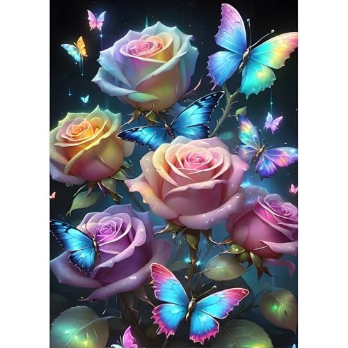 DPHERO DIY Schmetterling Diamant Painting Bilder für Erwachsene Anfänger,5D Bunte Blumen Diamond Painting Set,DIY Fantasie Runde Steine Diamant Kunst Kits, Diamant Painting für Zuhause Dekor 30x40 cm von DPHERO