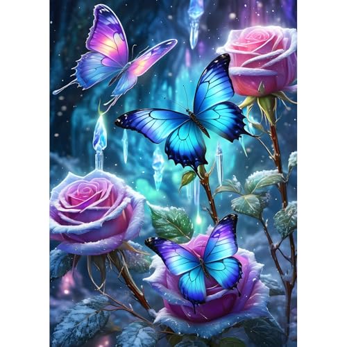 DPHERO DIY Schmetterling Diamant Painting Bilder für Erwachsene Anfänger,5D Rosen Diamond Painting Set,DIY Fantasie Runde Steine Diamant Kunst Kits, Diamant Art für Zuhause Dekor 30x40 cm von DPHERO