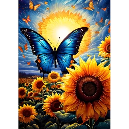 DPHERO DIY Schmetterling Diamant Painting Bilder für Erwachsene Anfänger,5D Sonnenblumen Diamond Painting Set,DIY Blumen Runde Steine Diamant Kunst Kits, Diamant Painting für Zuhause Dekor 30x40cm von DPHERO