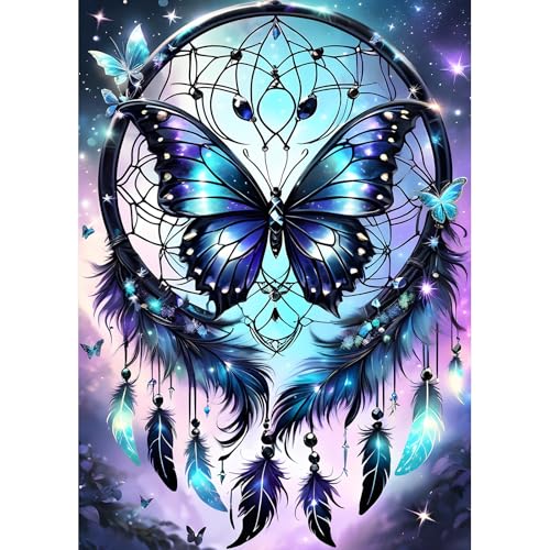 DPHERO DIY Schmetterling Diamant Painting Bilder für Erwachsene Anfänger,5D Traumfänger Diamond Painting Set,DIY Traumland Runde Steine Diamant Kunst Kits, Diamant Art für Zuhause Dekor 30x40 cm von DPHERO