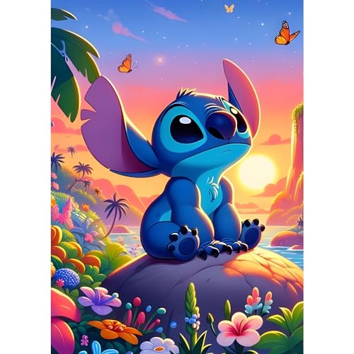 DPHERO DIY Stitch Diamant Painting Bilder für Erwachsene Anfänger,5D Cartoon Diamond Painting Set,DIY Runde Steine Sonnenuntergang Diamant Kunst Kits, Diamant Painting für Zuhause Dekor 30x40 cm von DPHERO