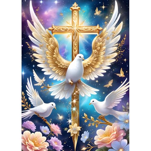 DPHERO DIY Tauben des Friedens Diamant Painting Bilder für Erwachsene Anfänger,5D Weltfrieden Diamond Painting Set,DIY Blumen Runde Steine Diamant Kunst Kits, Diamant Art für Zuhause Dekor 30x40 cm von DPHERO