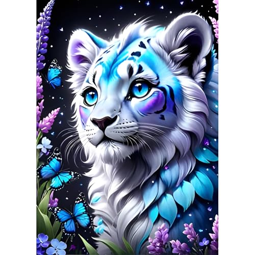 DPHERO DIY Tiger Diamant Painting Bilder für Erwachsene Anfänger,5D Blumen Diamond Painting Set,DIY Fantasie Runde Steine Diamant Kunst Kits, Schmetterling Diamant Painting für Zuhause Dekor 30x40 cm von DPHERO