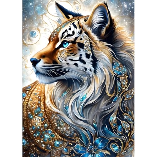 DPHERO DIY Tiger Diamant Painting Bilder für Erwachsene Anfänger,5D Fantasie Diamond Painting Set,DIY Runde Steine Blumen Diamant Kunst Kits, Tiger Diamant Painting für Zuhause Dekor 30x40 cm von DPHERO