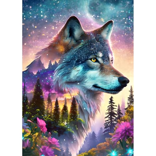 DPHERO DIY Timber Wolf Diamant Painting Bilder für Erwachsene Anfänger,5D Wolf Diamond Painting Set,DIY Sternenhimmel Runde Steine Diamant Kunst Kits, Diamant Art für Zuhause Dekor 30x40cm von DPHERO