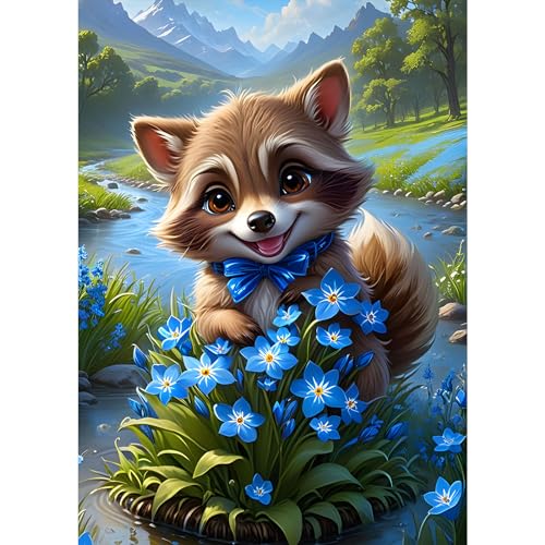 DPHERO DIY Waschbär Diamant Painting Bilder für Erwachsene Anfänger,5D Cartoon Diamond Painting Set,DIY Runde Steine Blumen Diamant Kunst Kits, Diamant Painting für Zuhause Dekor 30x40 cm von DPHERO