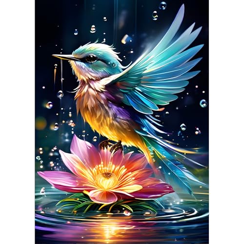 DPHERO DIY kolibri Diamant Painting Bilder für Erwachsene Anfänger,5D Blumen Diamond Painting Set,DIY Runde Steine Lotos Diamant Kunst Kits,Haus Diamant Painting für Zuhause Dekor 30x40 cm von DPHERO