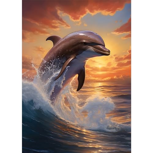 DPHERO Delphin Diamant Painting Bilder für Erwachsene Anfänger,5D Sonnenuntergang Diamond Painting Set,DIY Strass Bilder Diamant Kunst Kits,Runde Steine Diamant Painting für Zuhause Dekor 30x40 cm von DPHERO