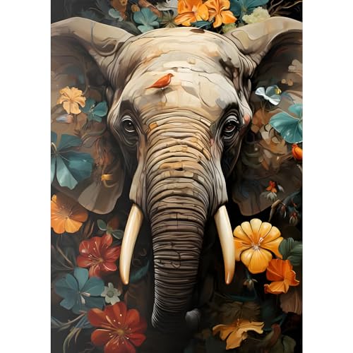 DPHERO Elefant Diamant Painting Bilder für Erwachsene Kinder,5D Blumen Diamond Painting Set,DIY Strass Bilder Fantasie Diamant Kunst Kits,Runde Steine Diamant Painting für Zuhause Dekor 30x40 cm von DPHERO