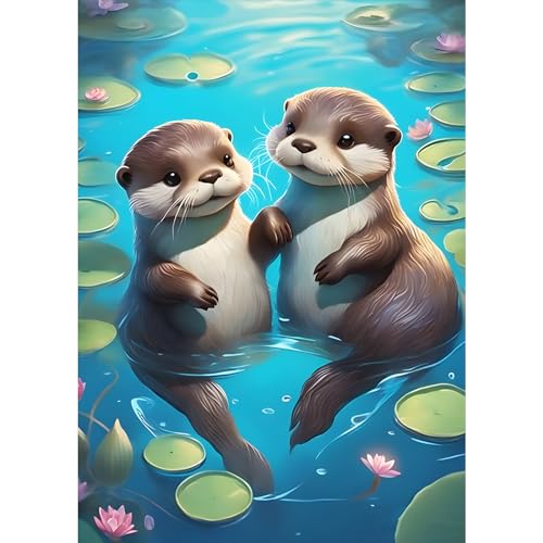 DPHERO Otter Diamant Painting Bilder für Erwachsene Anfänger,5D Cartoon Diamond Painting Set,DIY Strass Bilder Blumen Diamant Kunst Kits,Runde Steine Diamant Painting für Zuhause Dekor 30x40 cm von DPHERO