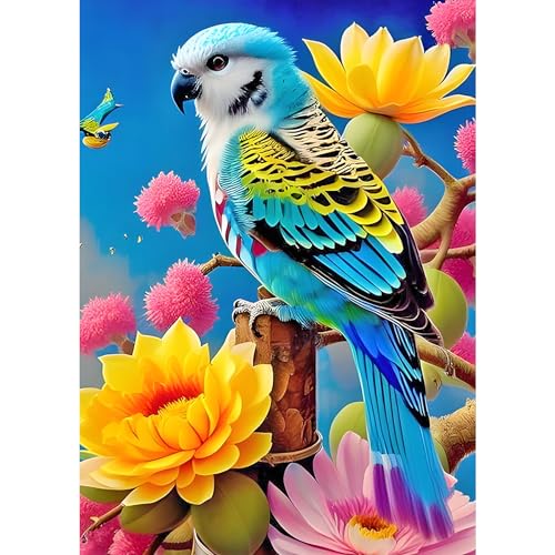 DPHERO Papagei Diamant Painting Bilder für Erwachsene Kinder,5D Blumen Diamond Painting Set,DIY Strass Bilder Vogel Diamant Kunst Kits,Runde Steine Diamant Painting für Zuhause Dekor 30x40 cm von DPHERO