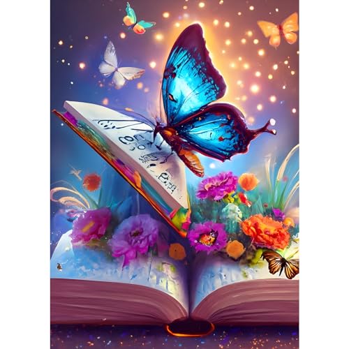 DPHERO Schmetterling Diamant Painting Bilder für Erwachsene Kinder,5D Blumen Diamond Painting Set,DIY Strass Bilder Fantasie Diamant Kunst Kits,Runde Steine Diamant Painting für Zuhause Dekor 30x40 cm von DPHERO