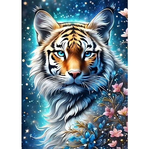 DPHERO Tiger Diamant Painting Bilder für Erwachsene Kinder,5D Tiger Diamond Painting Set,DIY Strass Bilder Blumen Diamant Kunst Kits,Runde Steine Diamant Painting für Zuhause Dekor 30x40 cm von DPHERO