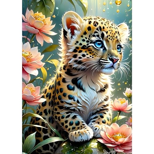 DPHERO Tigerjunges Diamant Painting Bilder für Erwachsene Anfänger,5D Blumen Diamond Painting Set,DIY Runde Steine Baby Tiger Diamant Kunst Kits, Diamant Painting für Zuhause Dekor 30x40 cm von DPHERO