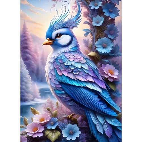 DPHERO Vogel Diamant Painting Bilder für Erwachsene Kinder,5D Blumen Diamond Painting Set,DIY Strass Bilder Blauer Vogel Diamant Kunst Kits,Runde Steine Diamant Painting für Zuhause Dekor 30x40 cm von DPHERO