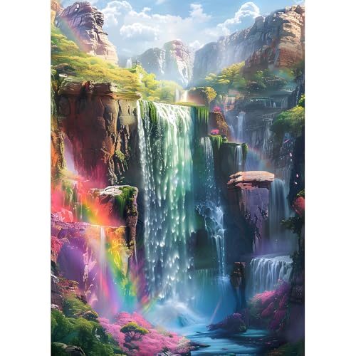 DPHERO Wasserfall Diamant Painting Bilder für Erwachsene Anfänger,5D Regenbogen Diamond Painting Set,DIY Runde Steine Märchenland Diamant Kunst Kits,Haus Diamant Painting für Zuhause Dekor 30x40 cm von DPHERO