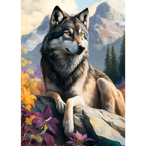 DPHERO Wolf Diamant Painting Bilder für Erwachsene Anfänger,5D Blumen Diamond Painting Set,DIY Strass Bilder Berg Diamant Kunst Kits,Runde Steine Diamant Painting für Zuhause Dekor 30x40 cm von DPHERO