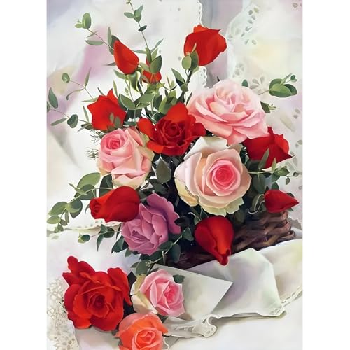 DPIDEA Blumen Diamond Painting, 5D Diamant Painting Bilder für Erwachsene, Blumen Diamant Malerei DIY Diamond Painting Runde Steine für Zuhause Dekor 30x40 cm von DPIDEA