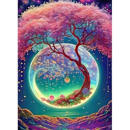 DPIDEA Diamond Painting, Mond Diamant Painting Bilder Baum 5D Diamond Painting Erwachsene, Diamond Painting Bilder DIY Diamant Malerei 30x40 cm von DPIDEA