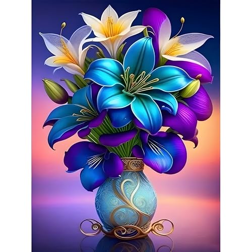 DPIDEA Diamond Painting Blumen Vase, 5D Diamant Painting Bilder für Erwachsene, DIY Diamant Malerei Blumen Runde Steine Diamant Painting für Zuhause Dekor 30x40 cm von DPIDEA