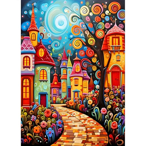 DPIDEA Diamond Painting Haus, 5D Diamant Painting Bilder für Erwachsene, Haus Diamant Malerei DIY Diamond Painting Runde Steine für Zuhause Dekor 30x40 cm von DPIDEA