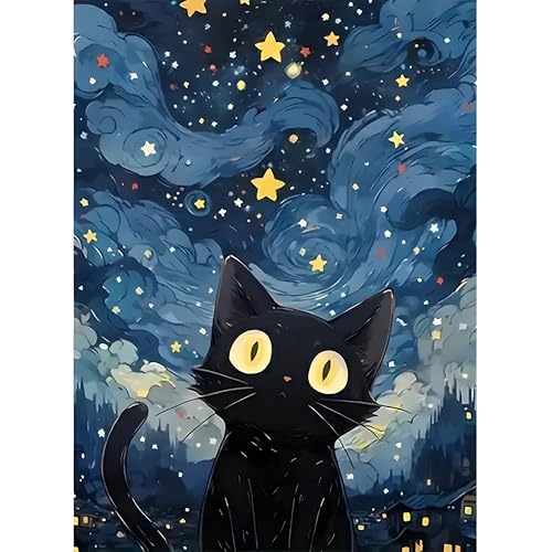 DPIDEA Diamond Painting Schwarze Katze, 5D Diamant Painting Bilder für Erwachsene, DIY Diamant Malerei Katze Runde Steine Diamant Painting für Zuhause Dekor 30x40 cm von DPIDEA