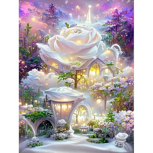 DPIDEA Diamond Painting für Erwachsene, Diamond Painting Weiße Rose 5D Diamant Painting Bilder DIY Diamond Painting Rose Runde Steine 30x40 cm von DPIDEA