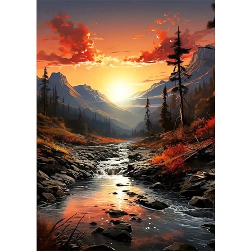 DPIDEA Landschaft Diamond Painting, 5D Diamond Painting Erwachsene Sonnenuntergang Diamond Painting Bilder, Diamant Malerei Runde Steine für Zuhause Dekor 30x40 cm von DPIDEA