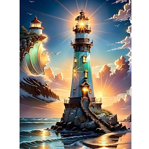 DPIDEA Leuchtturm Diamond Painting, 5D Diamant Painting Bilder für Erwachsene, Leuchtturm Diamant Malerei DIY Diamond Painting Runde Steine für Zuhause Dekor 30x40 cm von DPIDEA