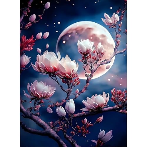 DPIDEA Diamant Painting Bilder für Erwachsene, 5D Diamond Painting Magnolie Blumen Diamond Painting Bilder, DIY Diamant Malerei Runde Steine für Zuhause Dekor 30x40 cm von DPIDEA