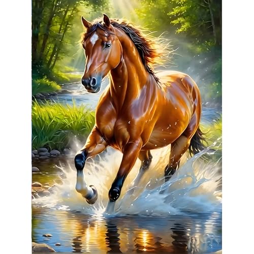 DPIDEA Pferd Diamond Painting, 5D Diamant Painting Bilder für Erwachsene DIY Diamant Painting Pferd Diamant Malerei Stickerei Kreuzstich für Zuhause Dekor 30x40 cm von DPIDEA