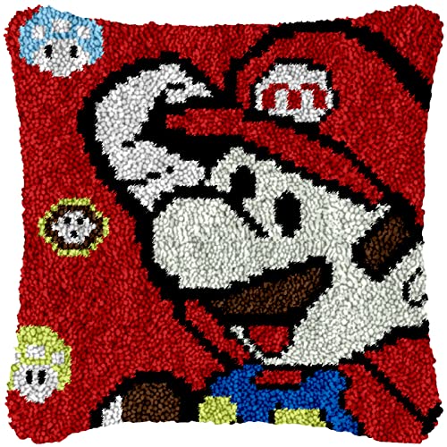 Super Mario-Red Diy Latch Hook Kits Überwurf Teppich Stickerei Cover Teppich Muster Farbe Bedruckte Leinwand, Für Heimdekoration von DPKHDS