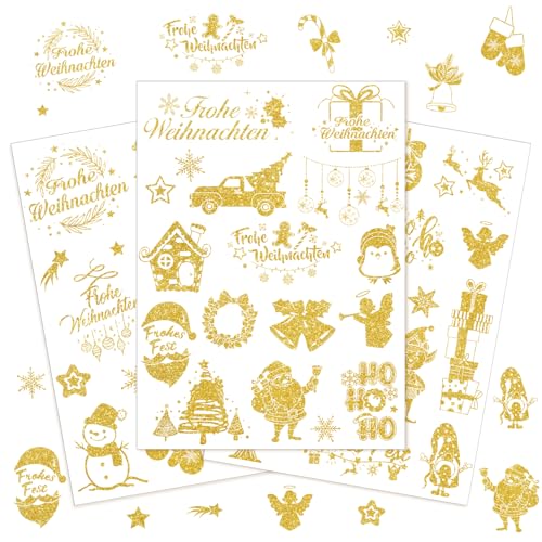 DPKOW 106pcs Weihnachtssticker Selbstklebend, Gold Glitzer Geschenkaufkleber Weihnachten Aufkleber Frohe Weihnachten Deko Merry Christmas Stickers zum DIY Scrapbooking Weihnachtssticker Fenster von DPKOW