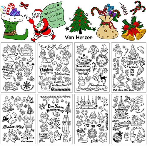 DPKOW 126+pcs Deutschen Weihnachten Klare Stempel, Frohe Weihnachten Silikon Stempel für DIY Karte Scrapbooking Basteln, Weihnachtsmann Weihnachtsbaum Schneeflocke Schneemann Herz Stern usw. von DPKOW