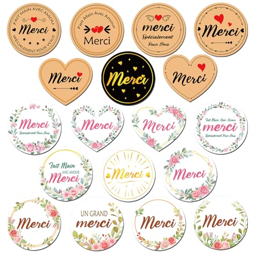 DPKOW 144pcs Merci Autocollants Stickers Fait Main Avec Amour Autocollants d'Étiquette Pour Enveloppe Emballage Sceau Stickers, Spécialement Pour Vous Auto-Adhésif Diverses Formes von DPKOW