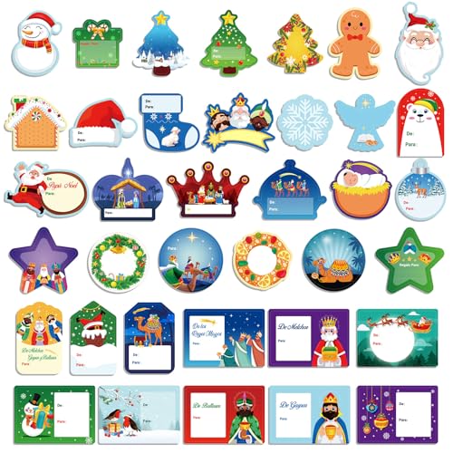 DPKOW 152pcs Etiquetas Regalo de Navidad Reyes Magos, Pegatinas Nombre Regalos Reyes Magos Navidad Pegatinas Personalizadas para Embalaje Decoración, Reyes Magos Etiquetas Ddhesivas Belen Navidad von DPKOW