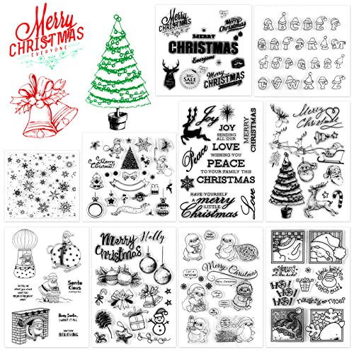 DPKOW 170pcs Frohe Weihnachten Klare Stempeln, Silikon Stempel für Weihnachten DIY Papier Karten, Weihnachtsmütze Christbaumkugel Pinguin Schneeflocke Stempel DIY Scrapbooking Weihnachten Basteln von DPKOW