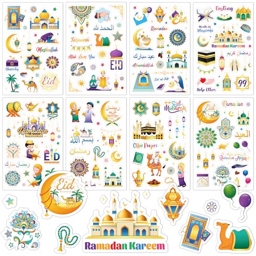 DPKOW 24 Blatt Islamische Sticker Set, Ramadan Eid Sticker Aufkleber Islamische Blumen Mond Stern Sticker zur Eid Basteln Geschenke für DIY Scrapbook Bullet Journal Fotoalbum Eid Ramadan Deko von DPKOW