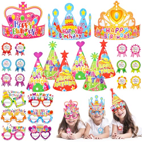 DPKOW 24pcs Happy Birthday Party Hüte Brillen, Geburtstag Kegel Kopfbedeckung Brillen Kuchen Geburtstag Party Kegel Hüte Brillen für Kinder Party Favors von DPKOW