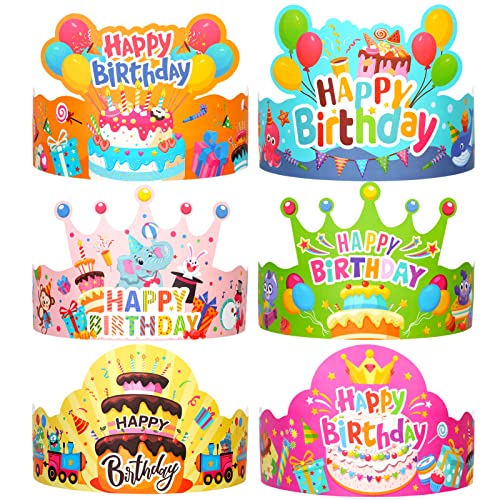 DPKOW 24pcs Kindergeburtstag Hüte, Happy Birthday Kronen Hüte für Kinder Geburtstag Partyhüte, Schöne Alles Gute zum Geburtstag Hüte für Kindergeburtstag Gastgeschenke Fotorequisiten Zubehör Deko von DPKOW