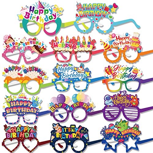 DPKOW 28 Stück Papier Geburtstag Partybrillen, Lustige Fotorequisiten für Geburtstag Gastgeschenke, Bunte Alles Gute zum Geburtstag Brillen für Kinder Erwachsene Geburtstag Zubehör Fotoaccessoires von DPKOW