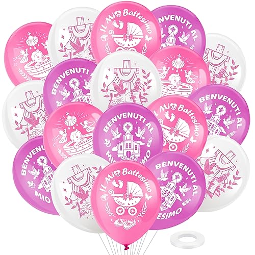 DPKOW 28pcs Il Mio Battes IMO Palloncini per Ragazze Battesimo Decorazione, Rosa Lattice Battesimo Palloncini per Ragazzi Baby Shower Forniture per Feste di Compleanno von DPKOW