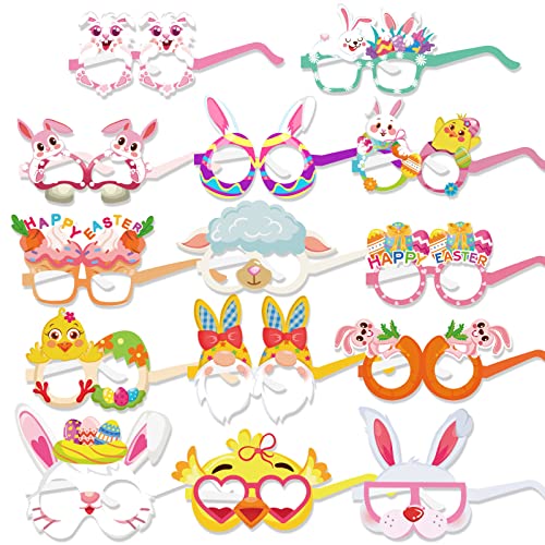 DPKOW 28pcs Lustige Ostern Party Brillen Masken für Kinder Erwachsene, Papier Partybrillen für Ostern Gastgeschenke Ostern Fotorequisiten, Ostern Kostüm Zubehör Dekorationen von DPKOW